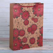 Пакет крафт «Красные цветы», 31,5 х 9,5 х 41,5 см