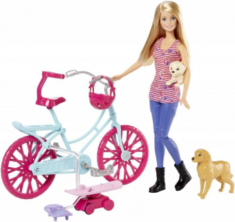 Кукла Barbie на велосипеде с питомцем CLD94
