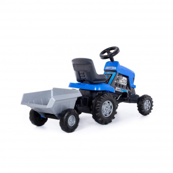 Каталка-трактор с педалями "Turbo" синяя с полуприцепом 84637