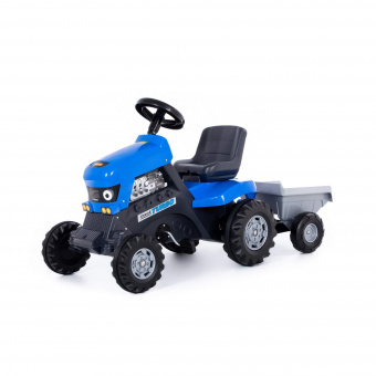 Каталка-трактор с педалями "Turbo" синяя с полуприцепом 84637